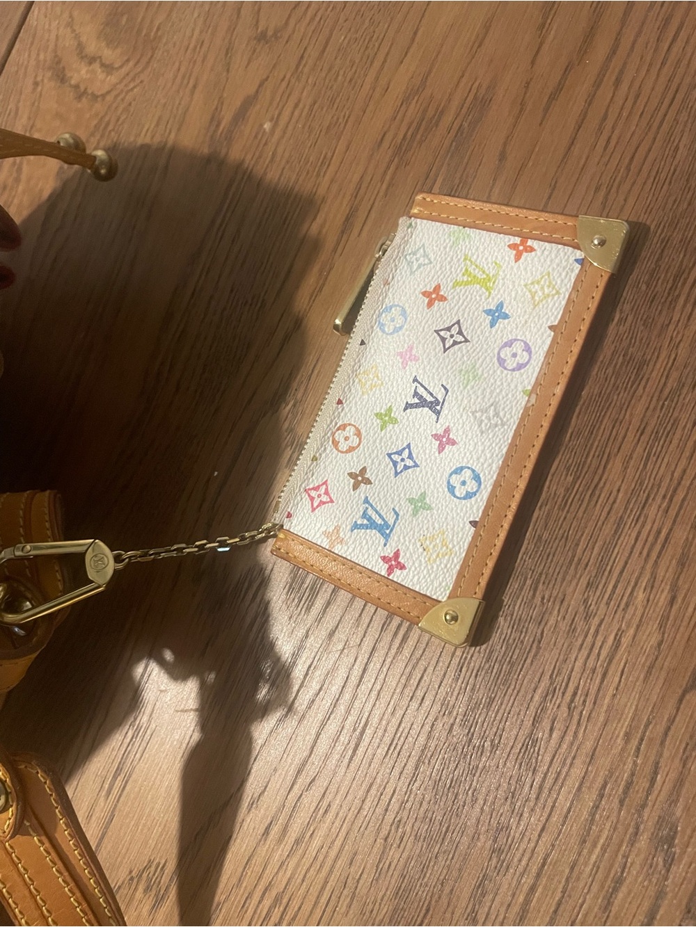 Louis Vuitton Multicolor Monogram White Canvas Card & Key Holder with Tan Trim